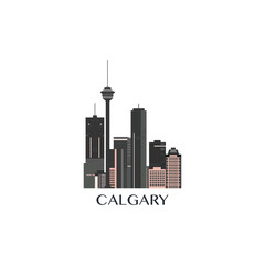 Obraz premium Calgary skyline vector badge, flat panorama logo, horizon icon. Canada city, Alberta province cityscape idea with landmark silhouette. Isolated graphic