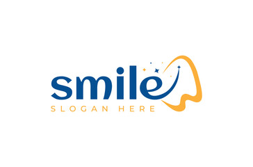 Smile Tooth with dental care logo design, smile, stars, happy face, dental clinic simple minimal logo design