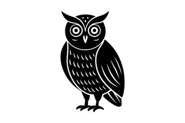 Hand drawn owl in a minimal linocut style. 4k silhouette black color vector art illustration