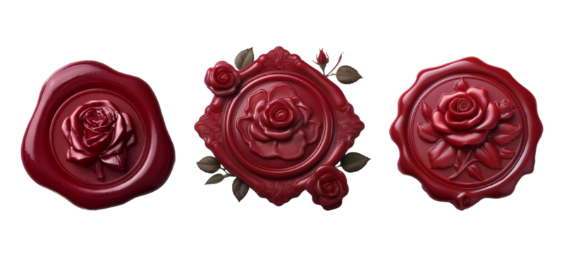 Three red wax seals with roses