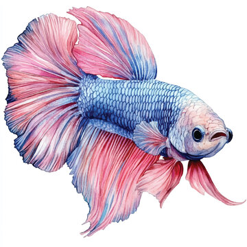 recommend clip art: cute Betta Fish watercolor clipart illustration isolated
