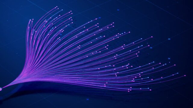 3D Isometric Animation of Colorful Branching Neural Network on Dark Background. Visualization of Machine Learning, Complex Algorithms, Chatbot, Artificial Intelligence and Large Language Models 