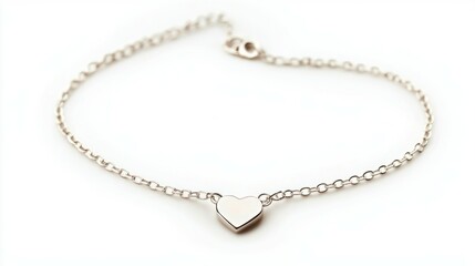 A thin silver chain bracelet with a small heart pendant, solid white background