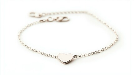 A thin silver chain bracelet with a small heart pendant, solid white background