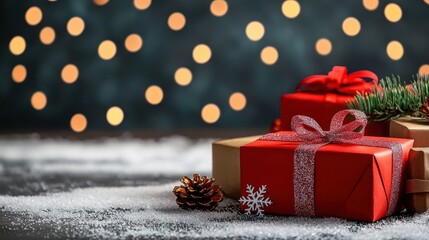 Christmas presents wrapped in colorful boxes under a decorated tree
