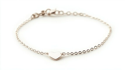 A thin silver chain bracelet with a small heart pendant, solid white background