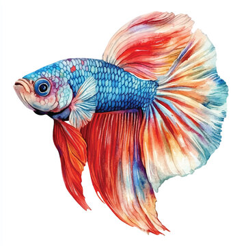 recommend clip art: cute Betta Fish watercolor clipart illustration isolated