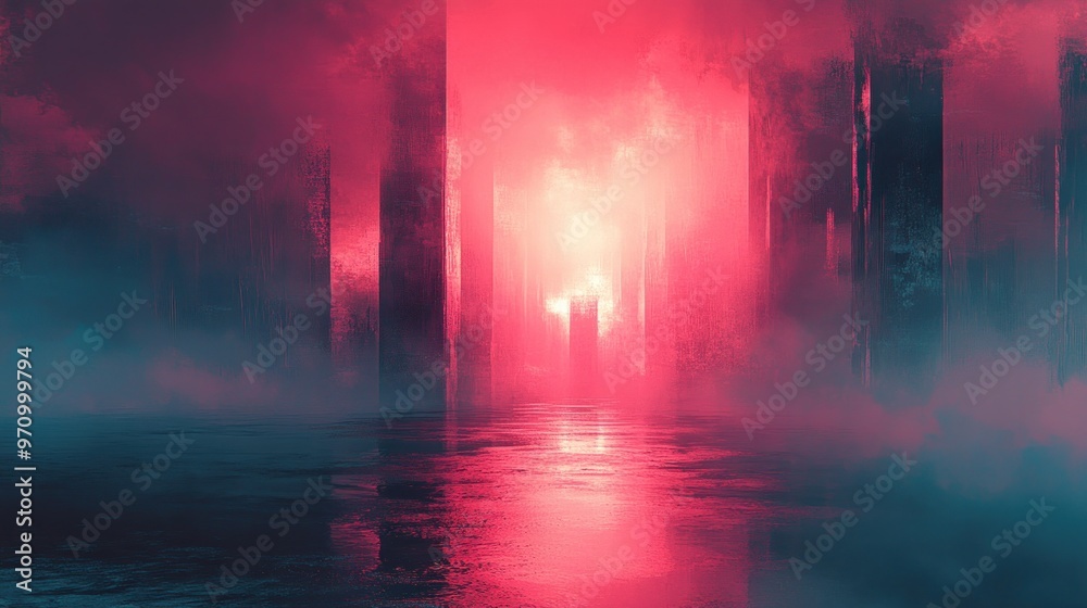 Canvas Prints Mystical Red and Blue Foggy Cityscape