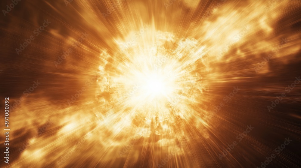 Wall mural dramatic photorealistic cosmic explosion with radiant light bursts for sci-fi design