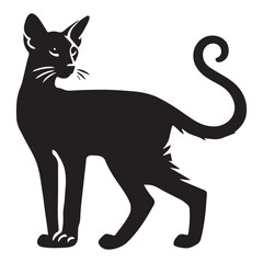 Oriental Shorthair cat silhouette Clipart - Cat Vector illustration in black and white

