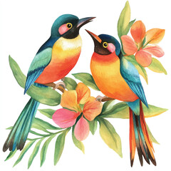 cute Birds of Paradise watercolor clipart illustration isolated