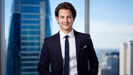 Fototapeta premium Confident Young Businessman Smiling in Corporate Portrait