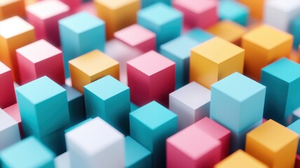 Obraz premium Colorful cubes in a dynamic arrangement create a vibrant and abstract background, perfect for modern designs and creative projects.