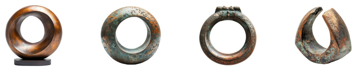 Set, collection of Bronze piece isolated on transparent background.