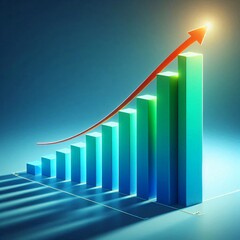 3D Bar Graph with Arrow Illustrating Business Success and Financial Growth