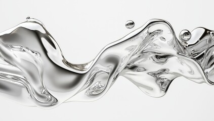Fluid dynamics: 3d render of silver liquid flowing in air for modern design