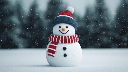 Obraz premium Cute Snowman in Winter Wonderland with Snow Falling