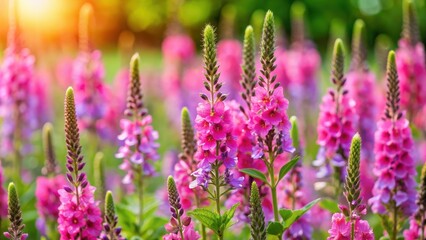 Obraz premium Beautiful pink veronica speedwell flowers blooming in a spring garden, spring, pink, flowers, garden, veronica, speedwell