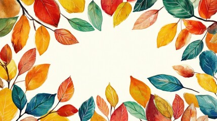 Obraz premium Colorful autumn leaves frame painted in watercolor perfect for decorative use during fall celebrations