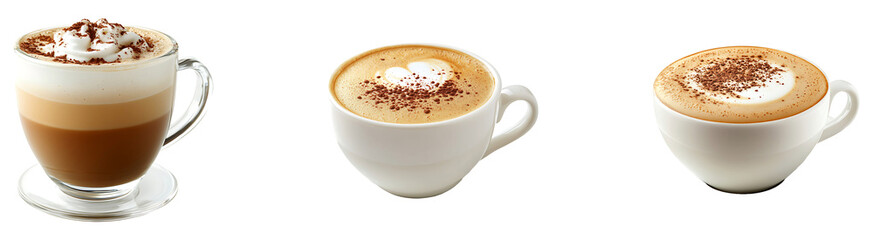 Set, collection of Cappuccino isolated on transparent background.