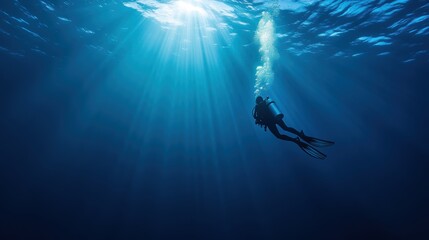 Diver in deep sea