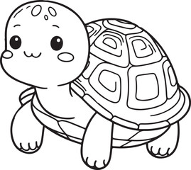 A tortoise lineart coloring book illustration for kids