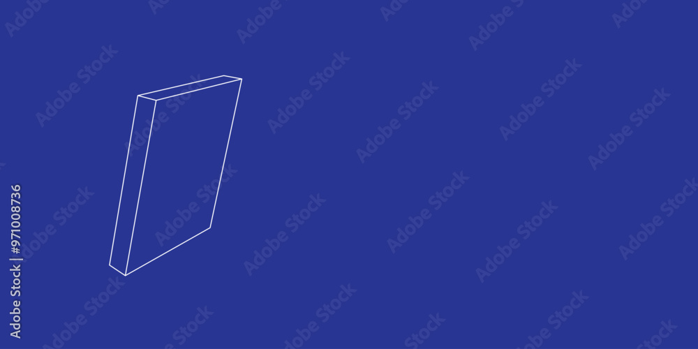 Poster the outline of a large parallelogram symbol made of white lines on the left. 3d view of the object i