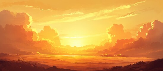 Fototapeta premium Golden hour over a tranquil landscape casting warm hues across the horizon