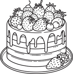 A cake lineart coloring book illustration for kids