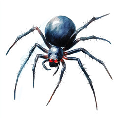 cute Black Widow Spider watercolor clipart illustration isolated