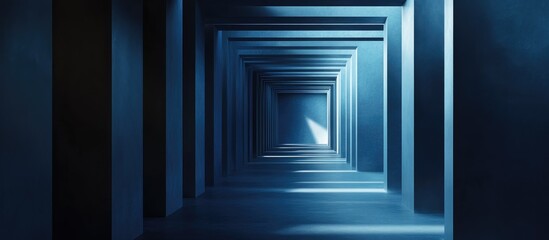 Obraz premium Dark blue corridor concept rendering featuring an abstract and surreal 3D interior Surrealistic design captured in a 3D illustration