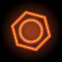 Nut simple icon vector. Flat design. Orange neon on black background