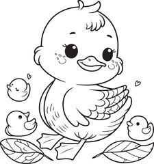 A duck lineart coloring book illustration for kids