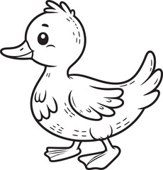 A duck lineart coloring book illustration for kids