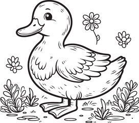 A duck lineart coloring book illustration for kids