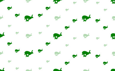 Seamless pattern of large and small green hare runs symbols. The elements are arranged in a wavy. Illustration on light green background