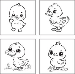 A duck lineart coloring book illustration for kids