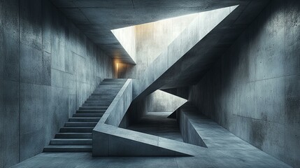 a A dark, concrete 3D interior with a polygonal pattern, showcasing modern architectural design and geometric elements.