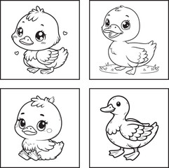 A duck lineart coloring book illustration for kids