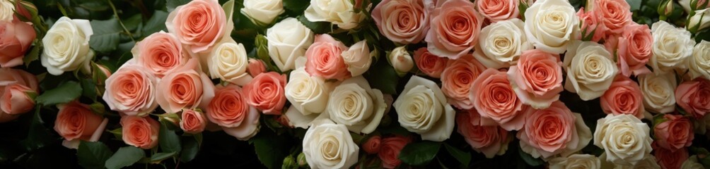 Obraz premium Pink and white rose wall - vibrant floral design for event decor and spring celebrations