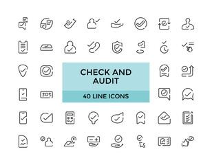 Check and Audit icon collection, Business audit icon set. isoloted Linear style icons, Editable Stroke icon collection, Outline icon. Vector illustration