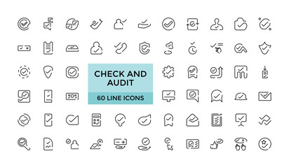 Check and Audit icon collection, Business audit icon set. isoloted Linear style icons, Editable Stroke icon collection, Outline icon. Vector illustration