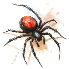 cute Black Widow Spider watercolor clipart illustration isolated