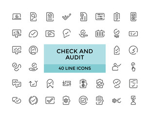 Check and Audit icon collection, Business audit icon set. isoloted Linear style icons, Editable Stroke icon collection, Outline icon. Vector illustration