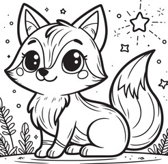 A fox lineart coloring book illustration for kids
