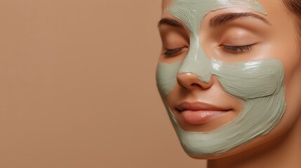 Revitalizing skincare routine: serene woman with clay facial mask for glowing skin