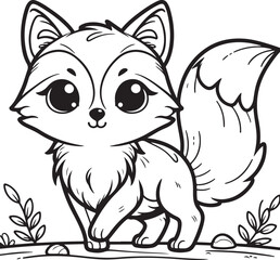 A fox lineart coloring book illustration for kids