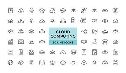 Cloud Computing icon collections, editable stroke outline icons set. Cloud, computing, server, database, technology, networking, data and internet. Vector illustration.