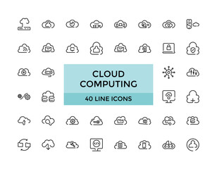 Cloud Computing icon collections, editable stroke outline icons set. Cloud, computing, server, database, technology, networking, data and internet. Vector illustration.