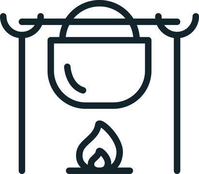 recommend clip art: Cooking pot hanging over campfire minimal line art icon